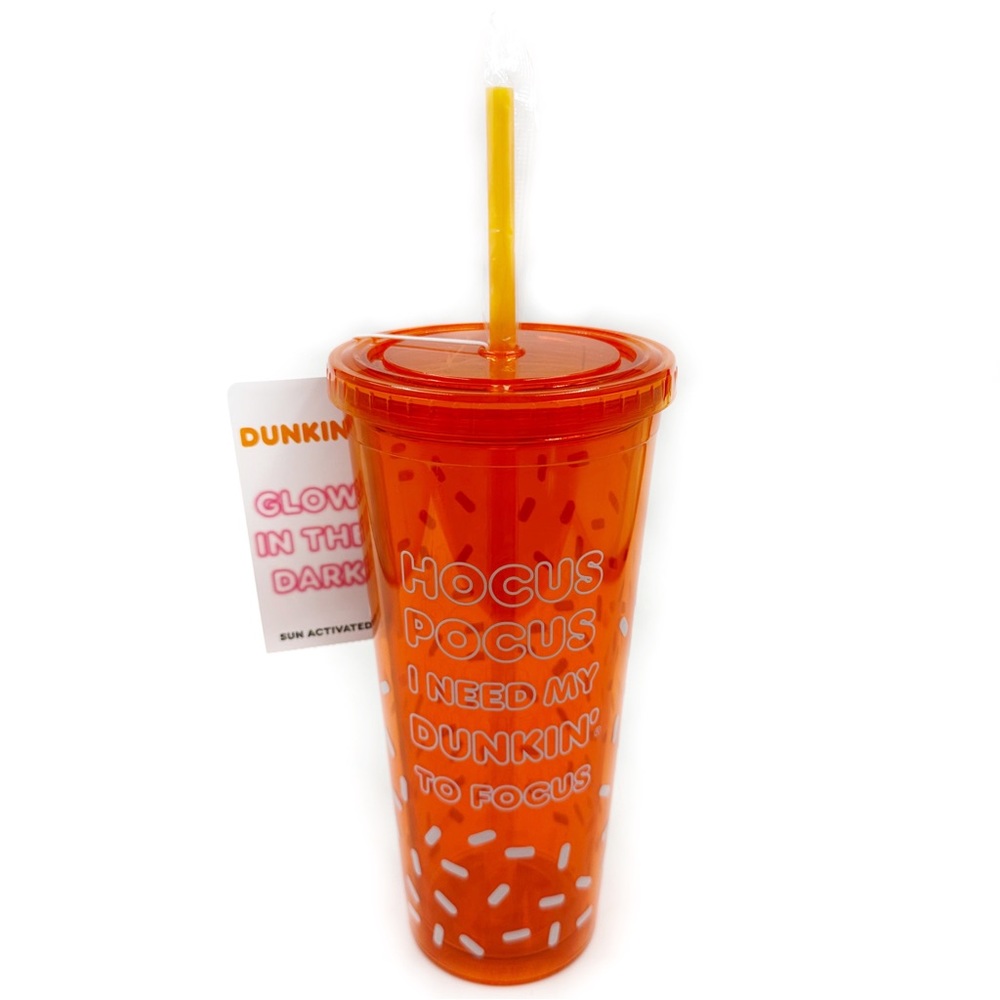 Dunkin Donuts Hocus Pocus Glow in the Dark Halloween Travel Tumbler Cup Orange